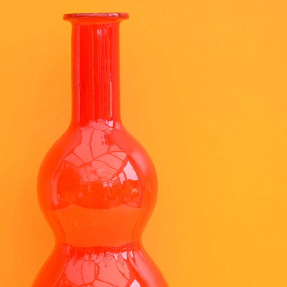 Vintage 1960s Italian Gurgle Glass Vase / Genie Bottle - Red