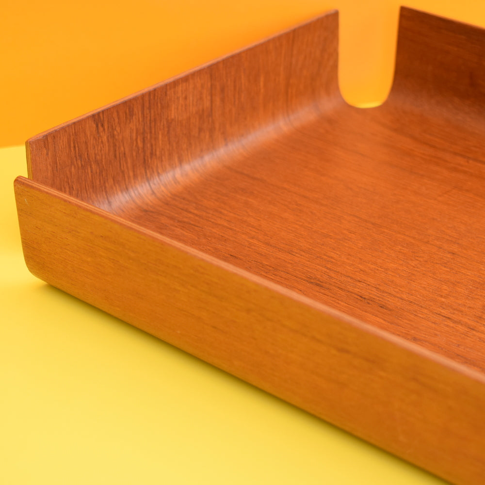 Vintage 1960s Bent Teak Plywood filing Desk Tray - Mallod