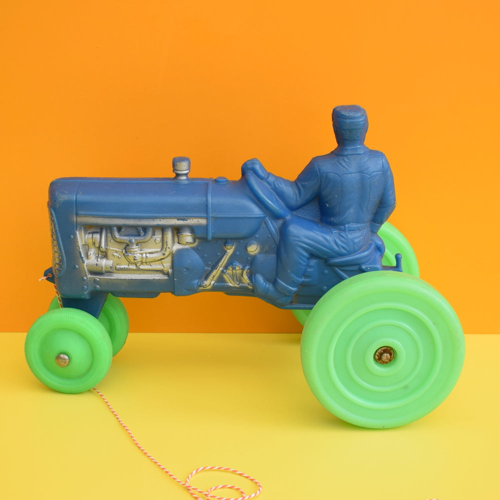 Vintage 1960s Large Plastic Pull Along Tractor - Blue