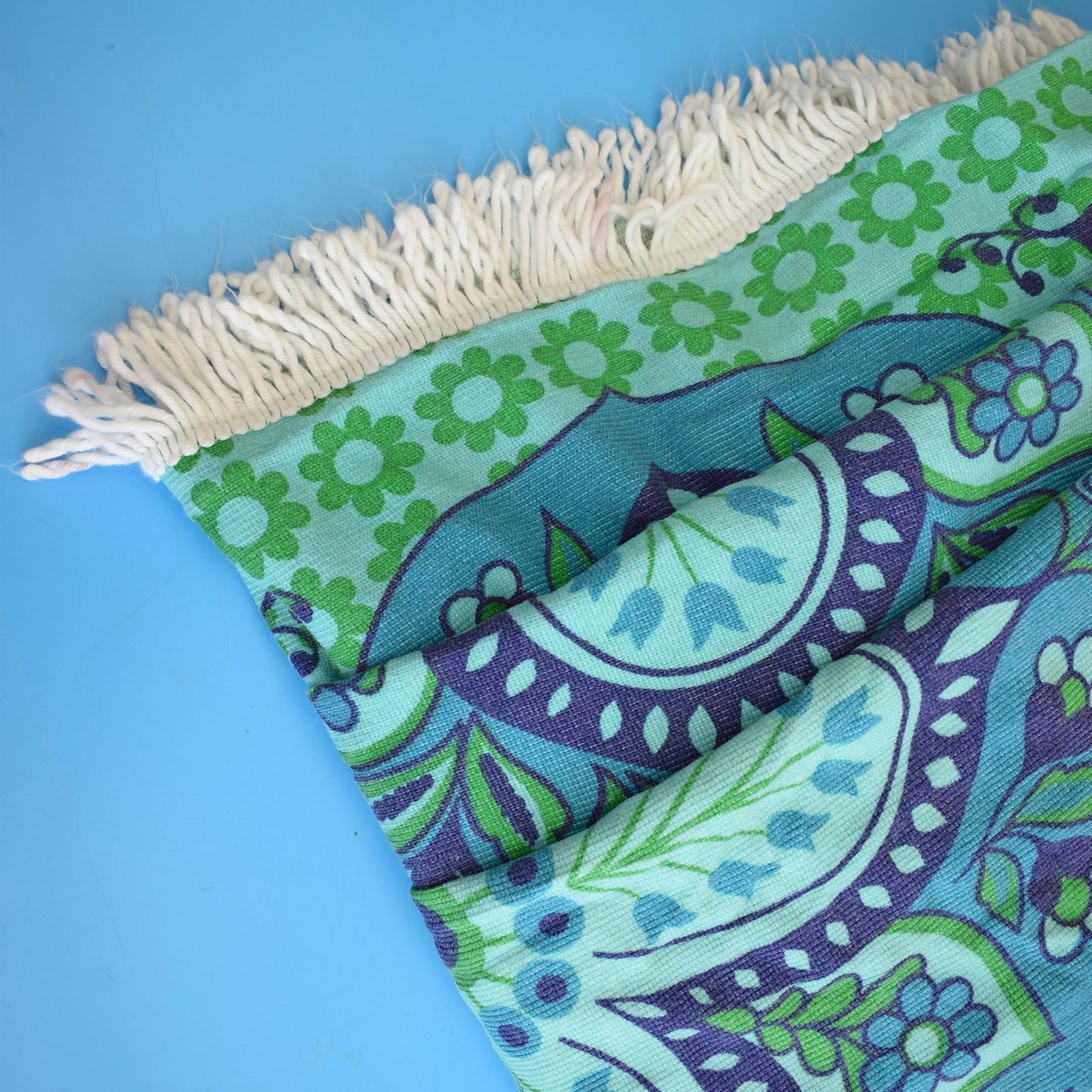 Vintage 1960s Single Bed Cover - Blue