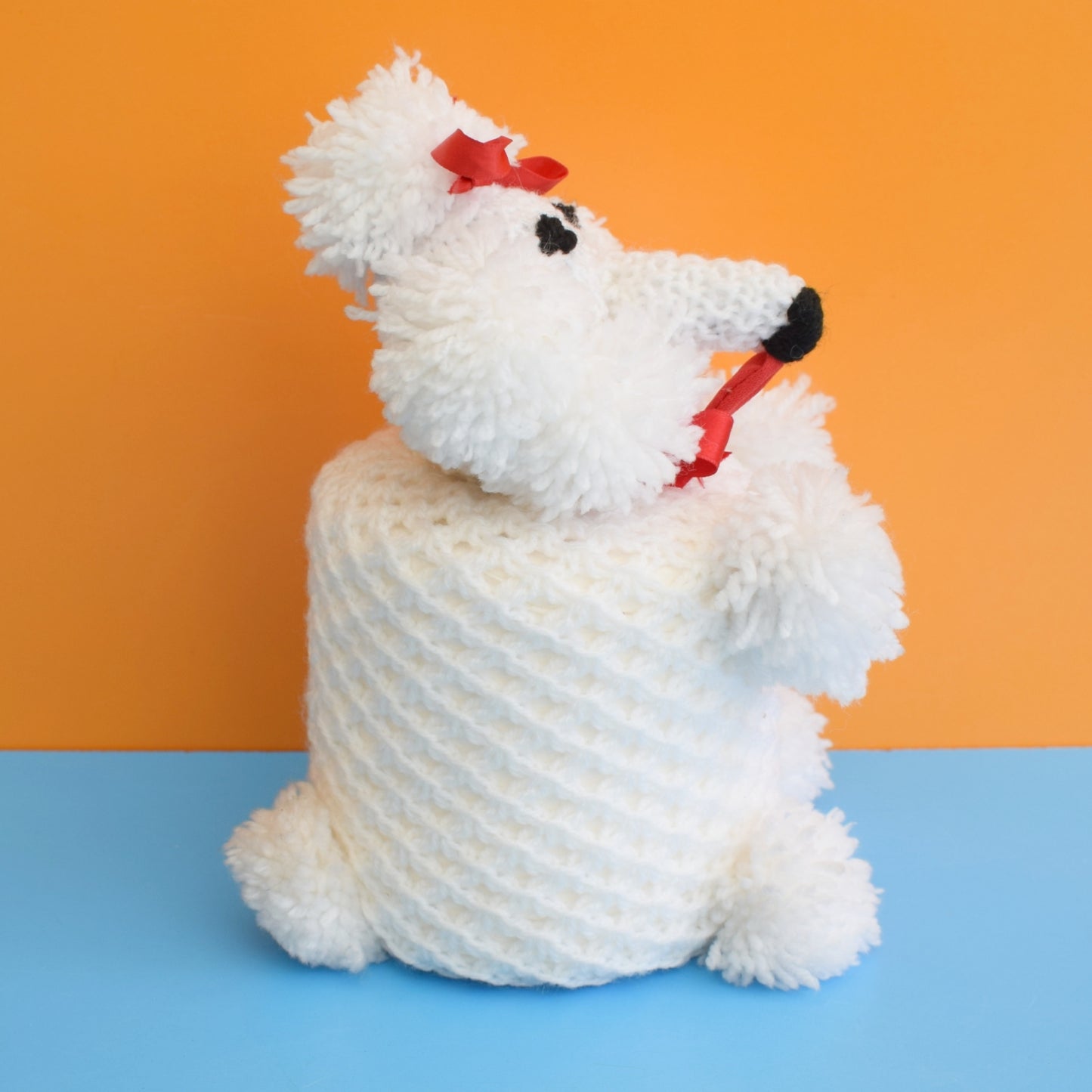Vintage 1960s Poodle Toilet Roll Cover - White by Vintage