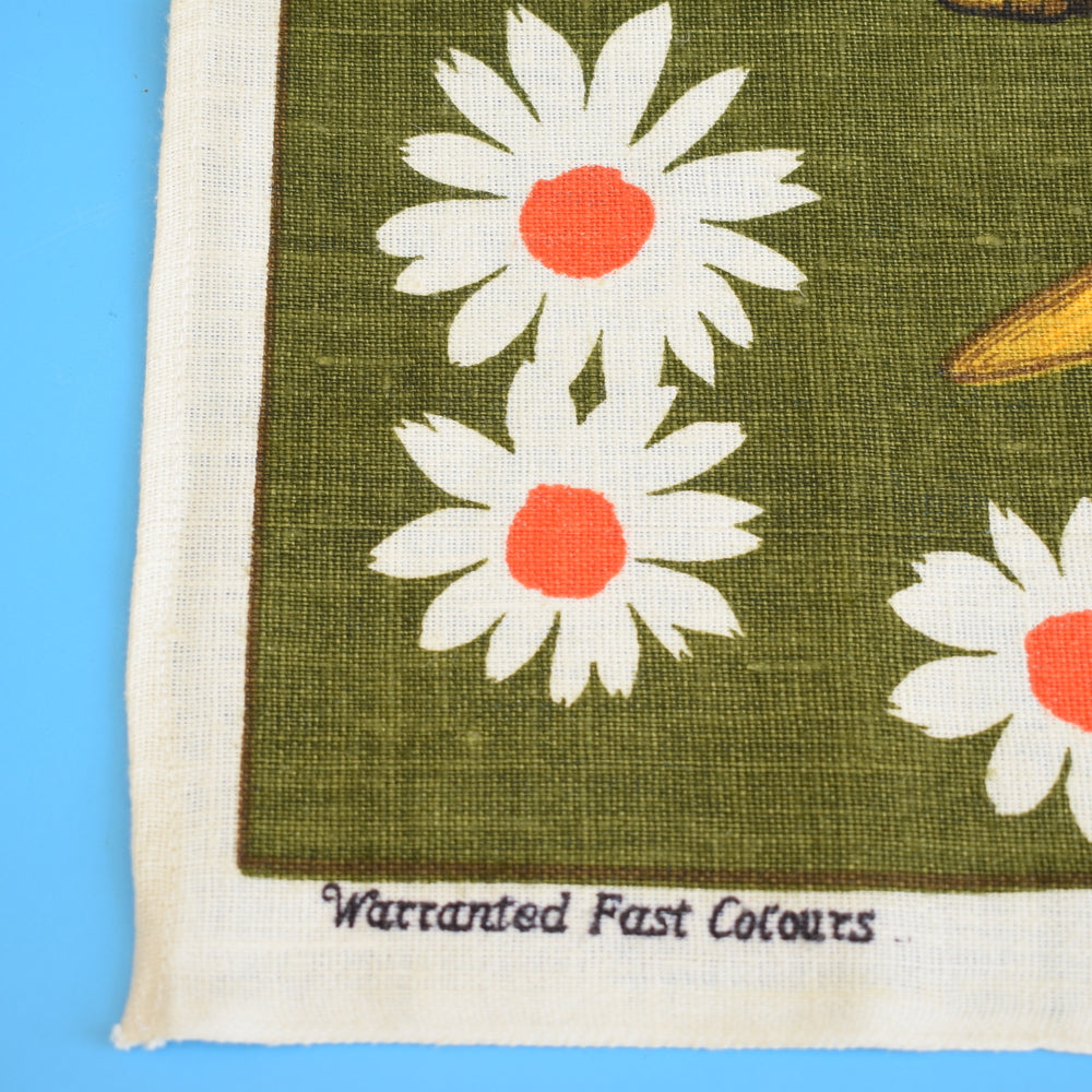 Vintage 1970s Tea Towel - Duck With Umbrella - Kitsch