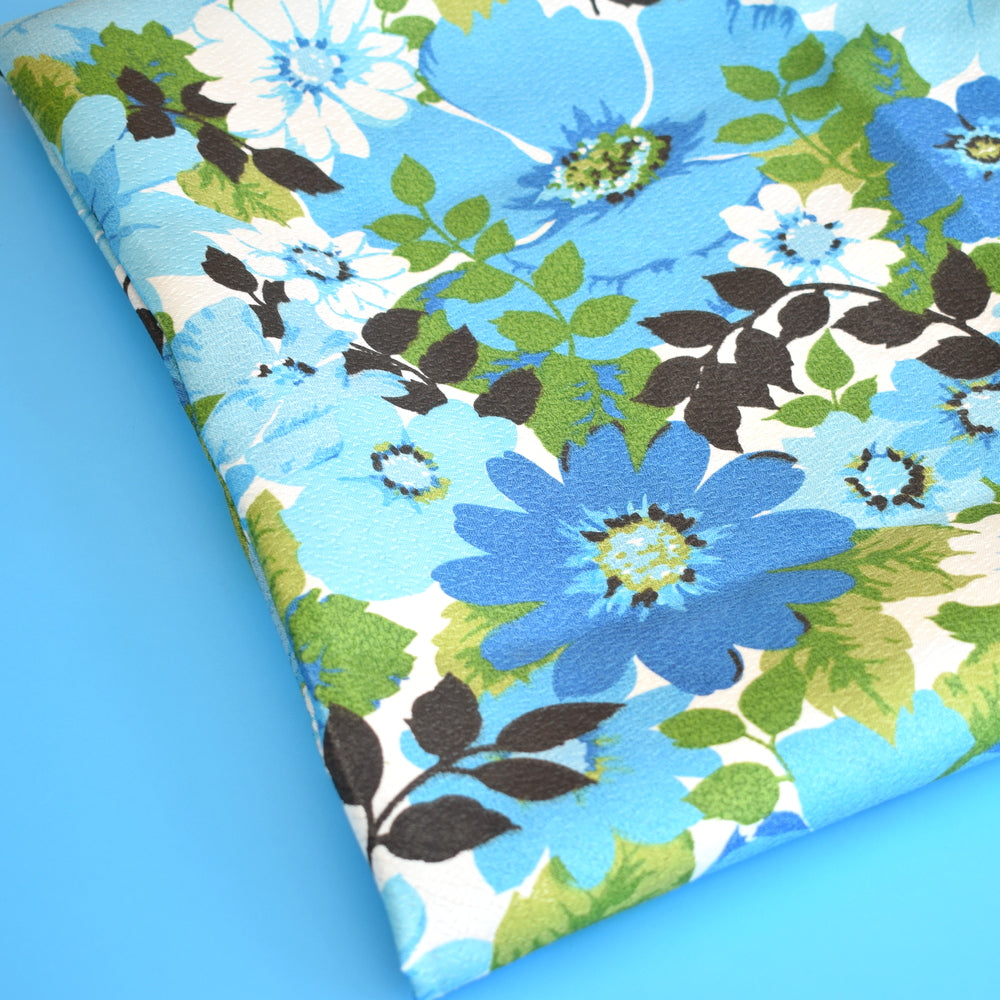Vintage 1960s Fibreglass Curtains Flower Power - Turquoise / Green