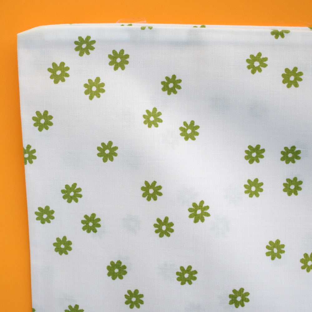 Vintage 1960s Pillow Case Pair - Flower Power - Dark Green / White
