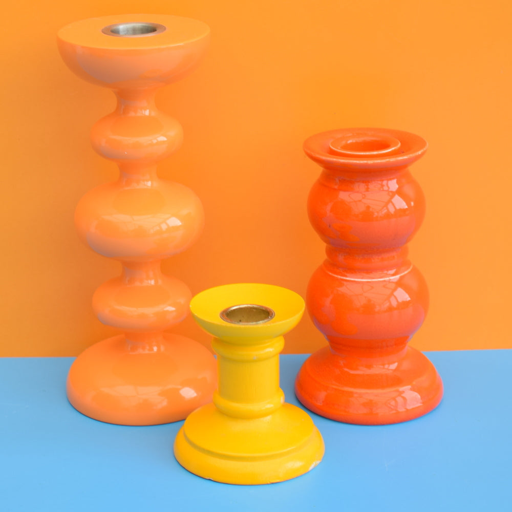 Vintage Bobbly Shaped Candle Holders - Orange & Yellow