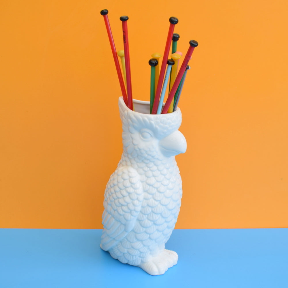 Vintage 1980s Ceramic Parrot Vase / Jug- White