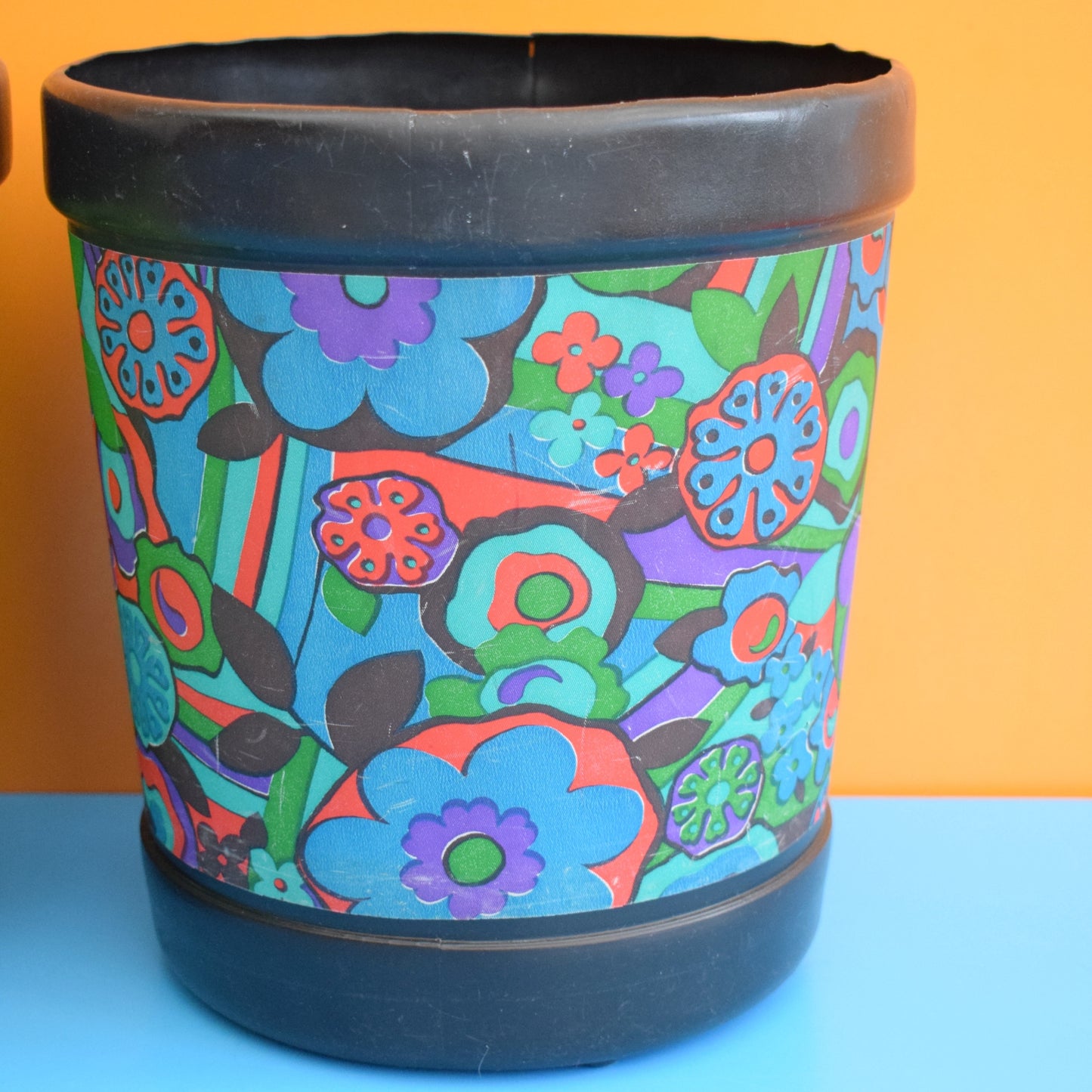 Vintage 1960s Plastic Waste Paper Bin - Geo Green