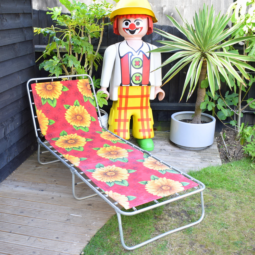 Vintage 1970s Garden Sun Lounger - Red Flower Power