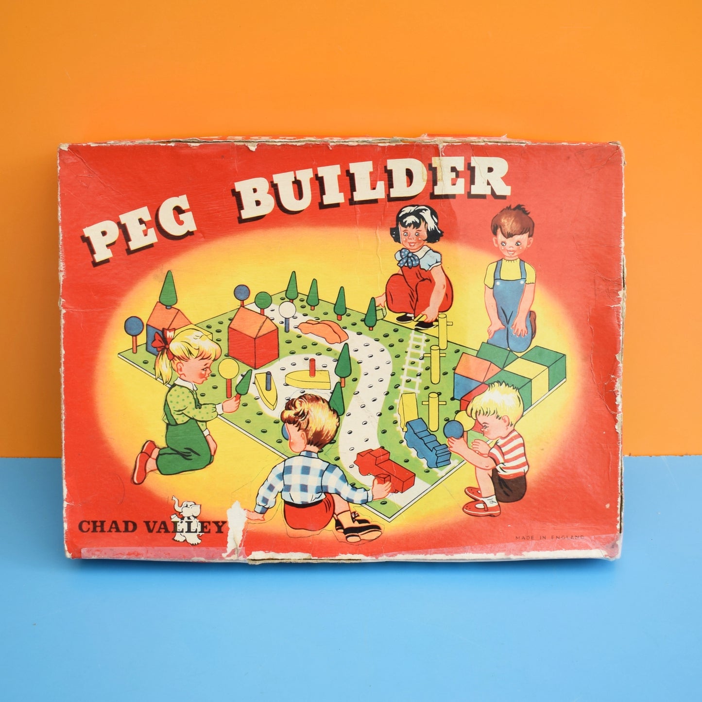 Vintage 1960s Boxed Chad Valley Peg Village Wooden by Vintage