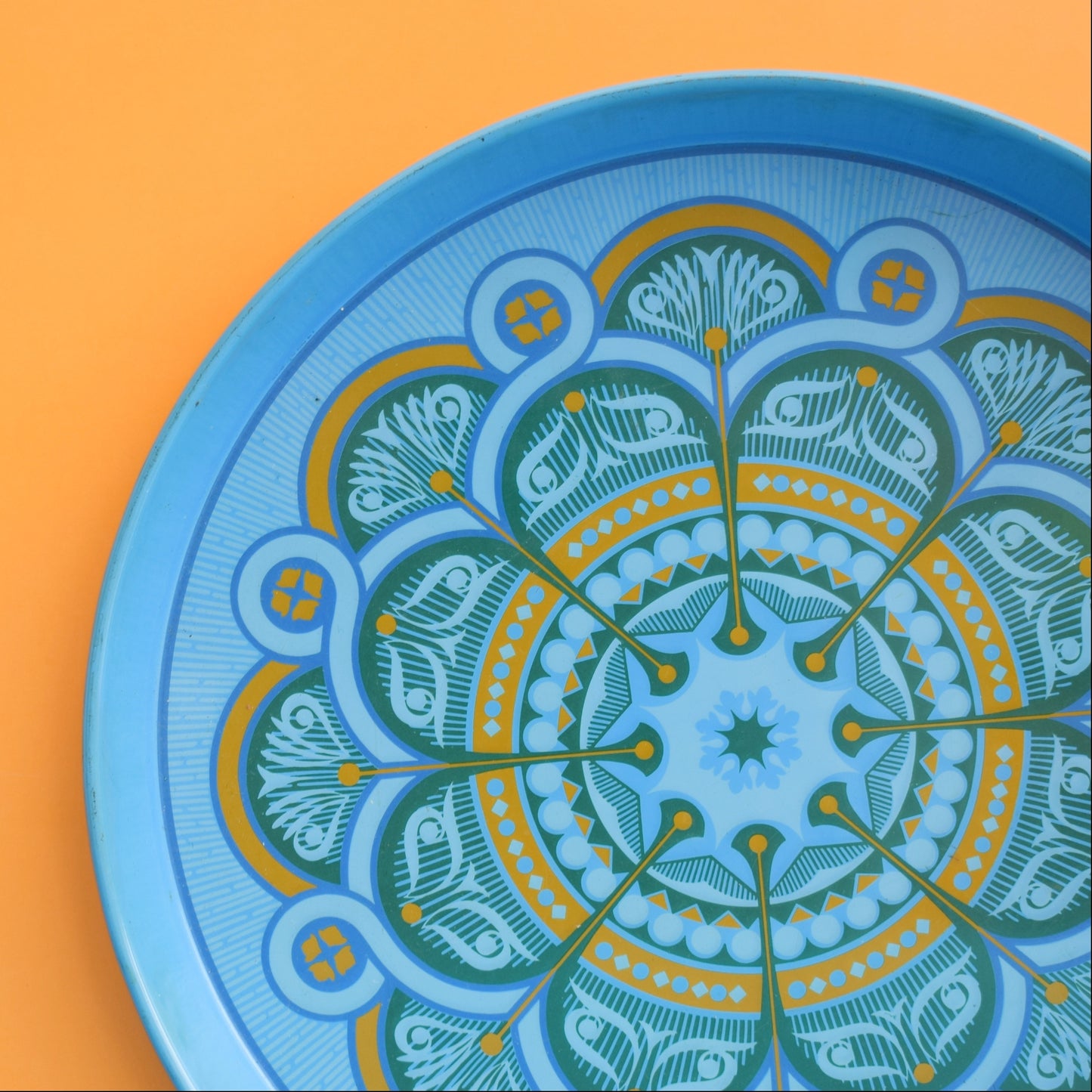 Vintage 1960s Round Tray - Geo Design- Blue by Vintage