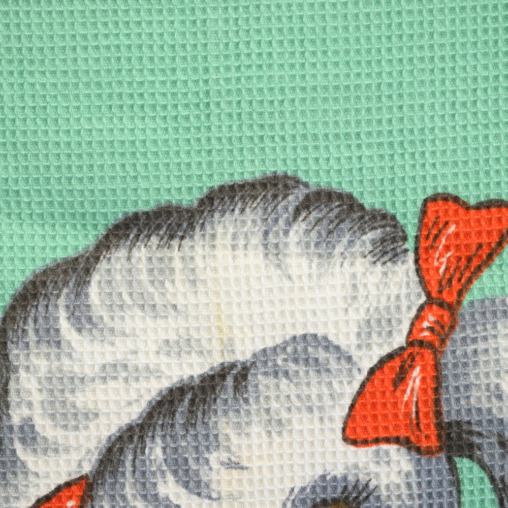 Vintage 1970s Tea Towel - Poodle In Bow - Kitsch