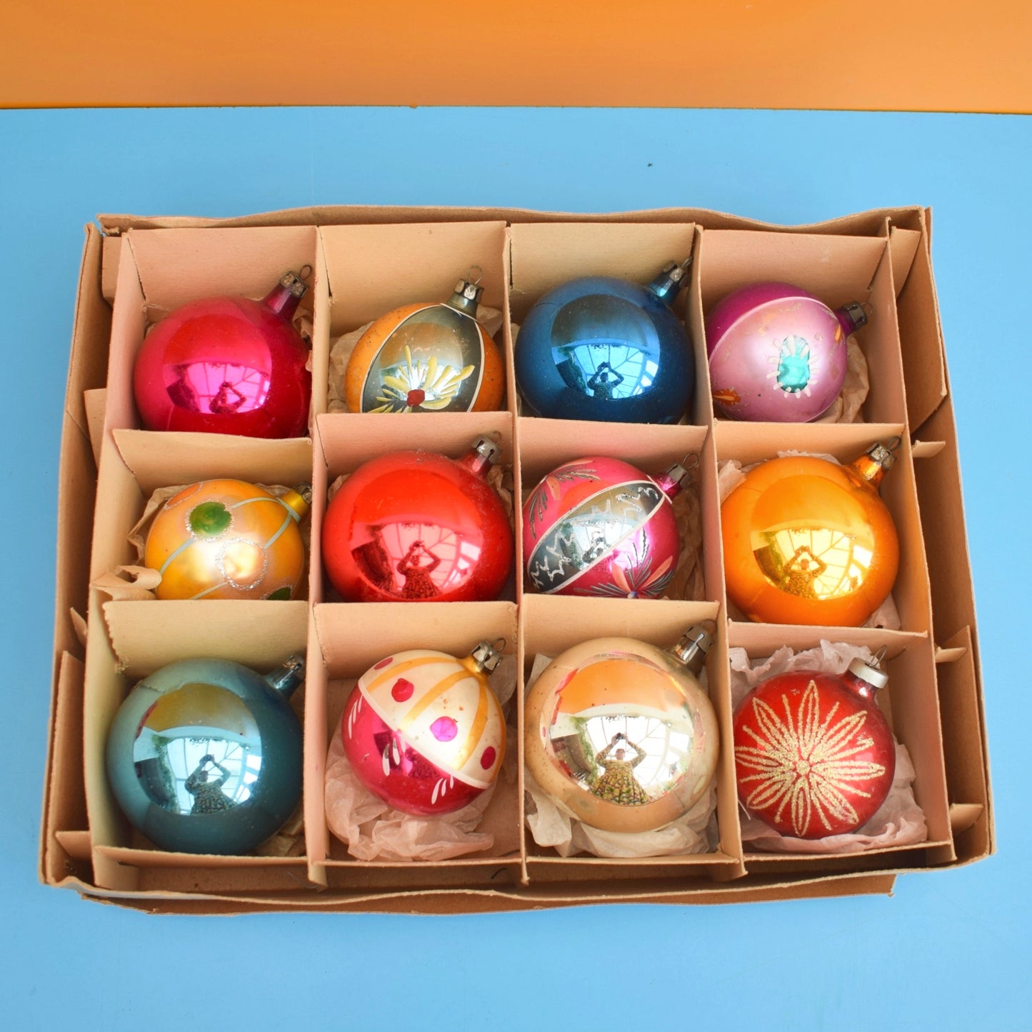 Vintage 1960s Glass Christmas Baubles - Large