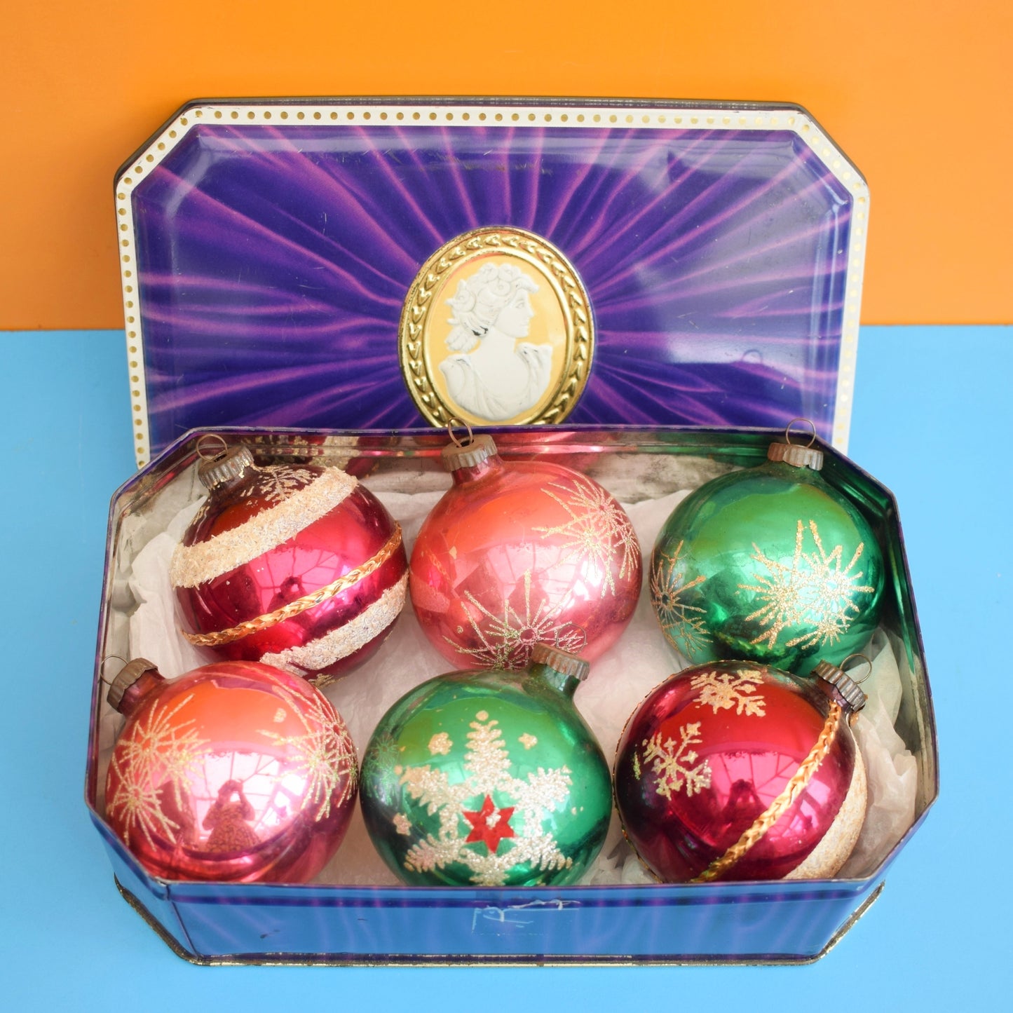 Vintage 1960s Glass Christmas Baubles - 6 Medium by Pineapple Retro