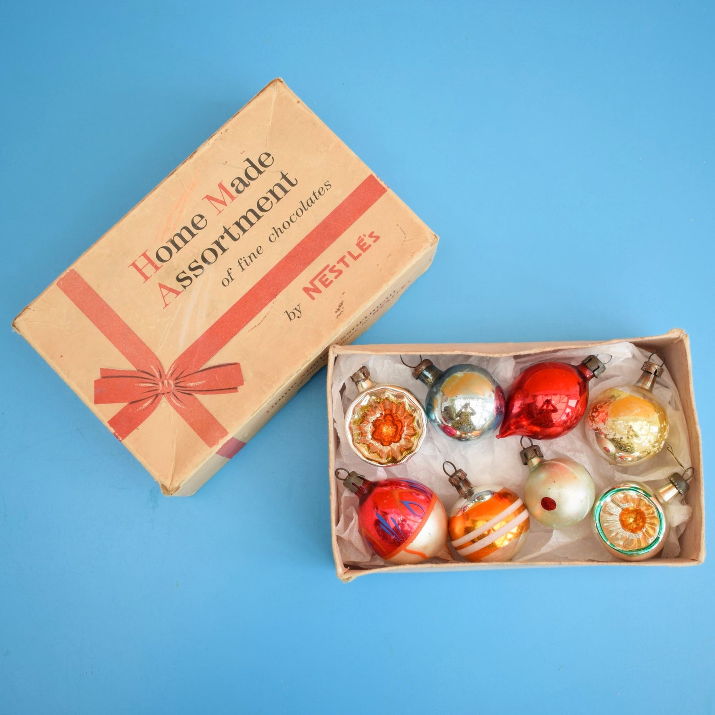 Vintage 1960s Glass Christmas Baubles - 8 Smaller .