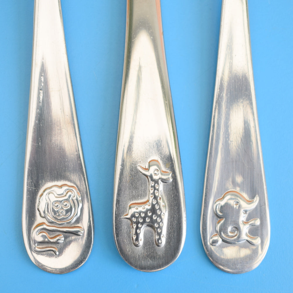Vintage 1970s Kids Cutlery Set - Elephant, Lion & Giraffe