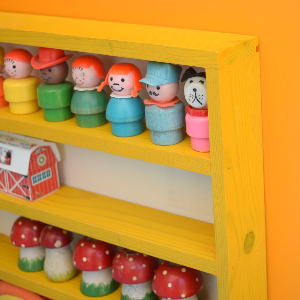 Vintage 1970s Wooden Display Shelf / Cutlery Tray - Yellow