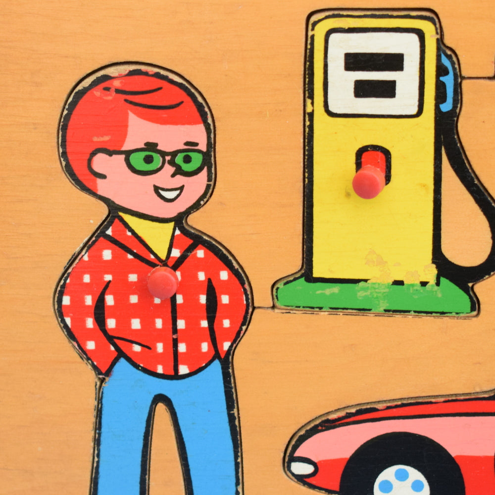 Vintage 1970s Wooden Jigsaw Puzzle - Simplex - Car / Mechanic