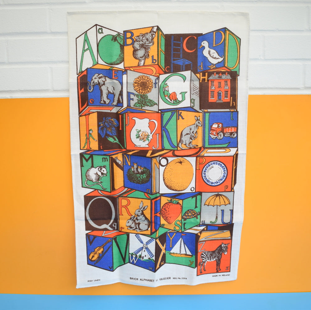 Vintage 1960s Tea Towel - Toy Block Print - Unused