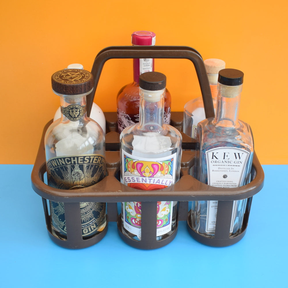 Vintage 1970s Plastic Bottle Carrier - Brown