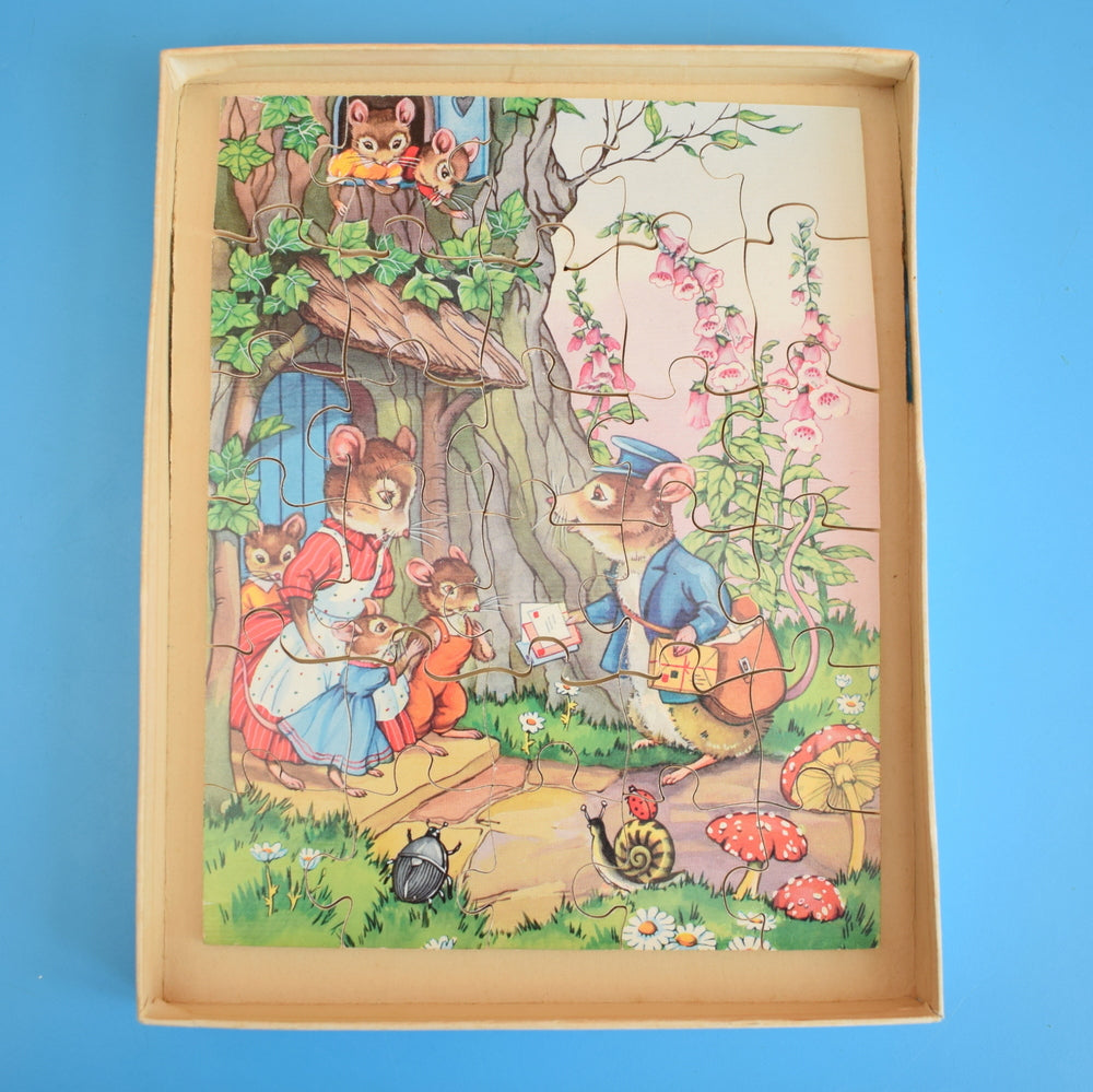 Vintage 1960s Victory Plywood Puzzle - Mice / Toadstools