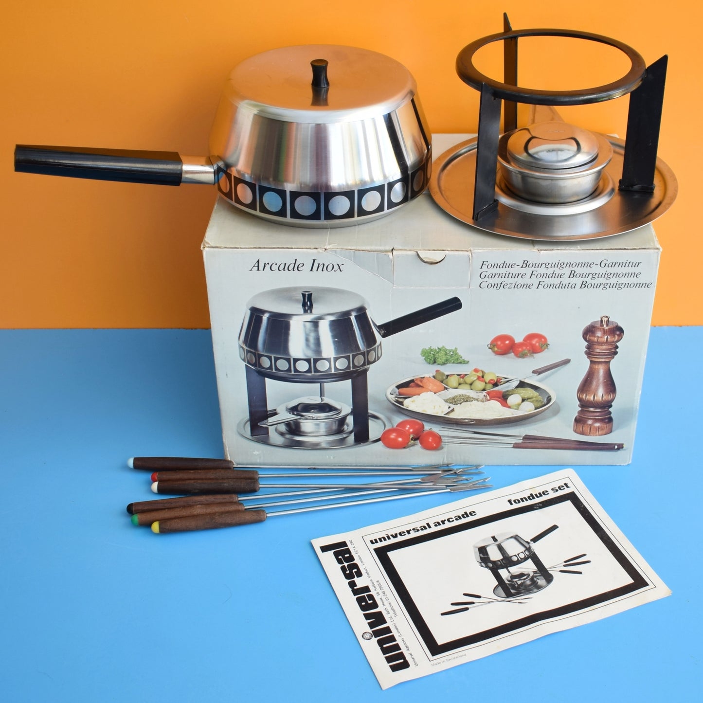 Vintage 1960s Swiss Fondue Set - Arcade- Boxed