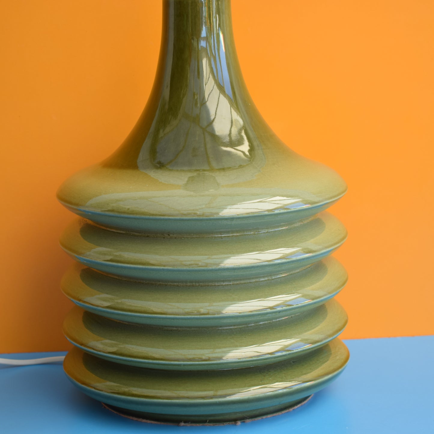 Vintage 1960s Large Lamp - Italian Ceramic- Green by Vintage