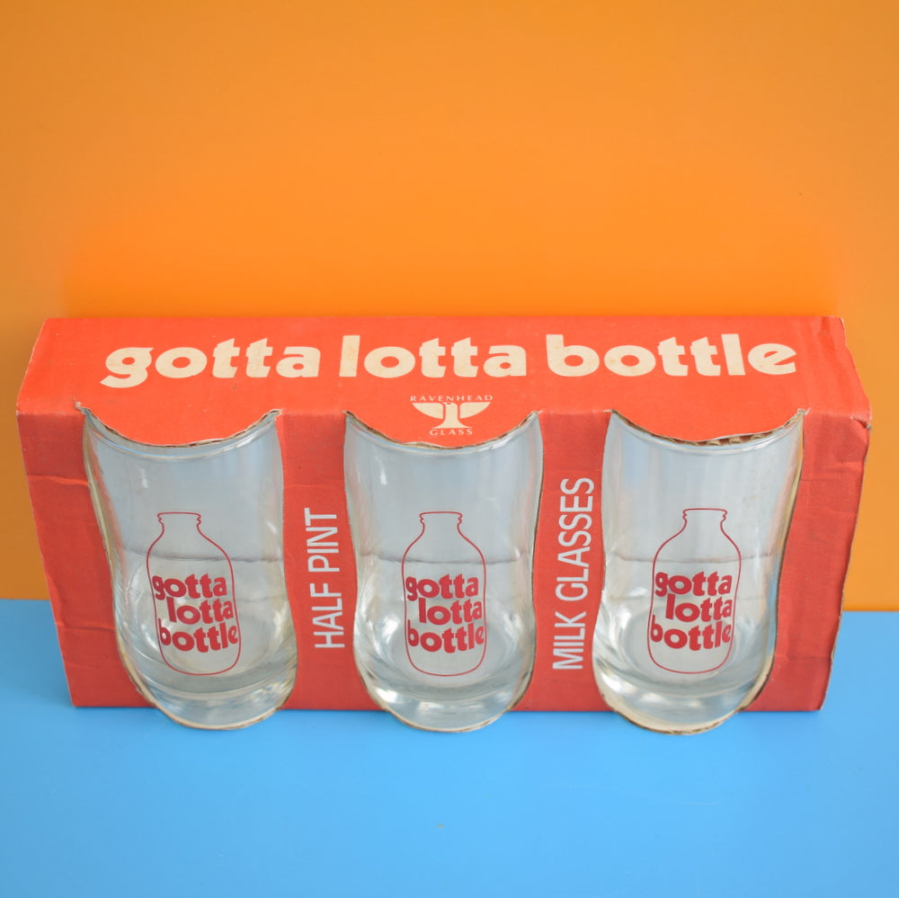 Vintage 1970s Milk Glasses x 3- Gotta Lotta Bottle