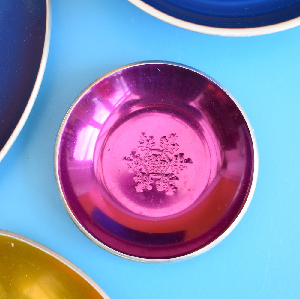 Vintage 1960s Anodised Dishes - Norway - Blue, Purple, Yellow by Vintage