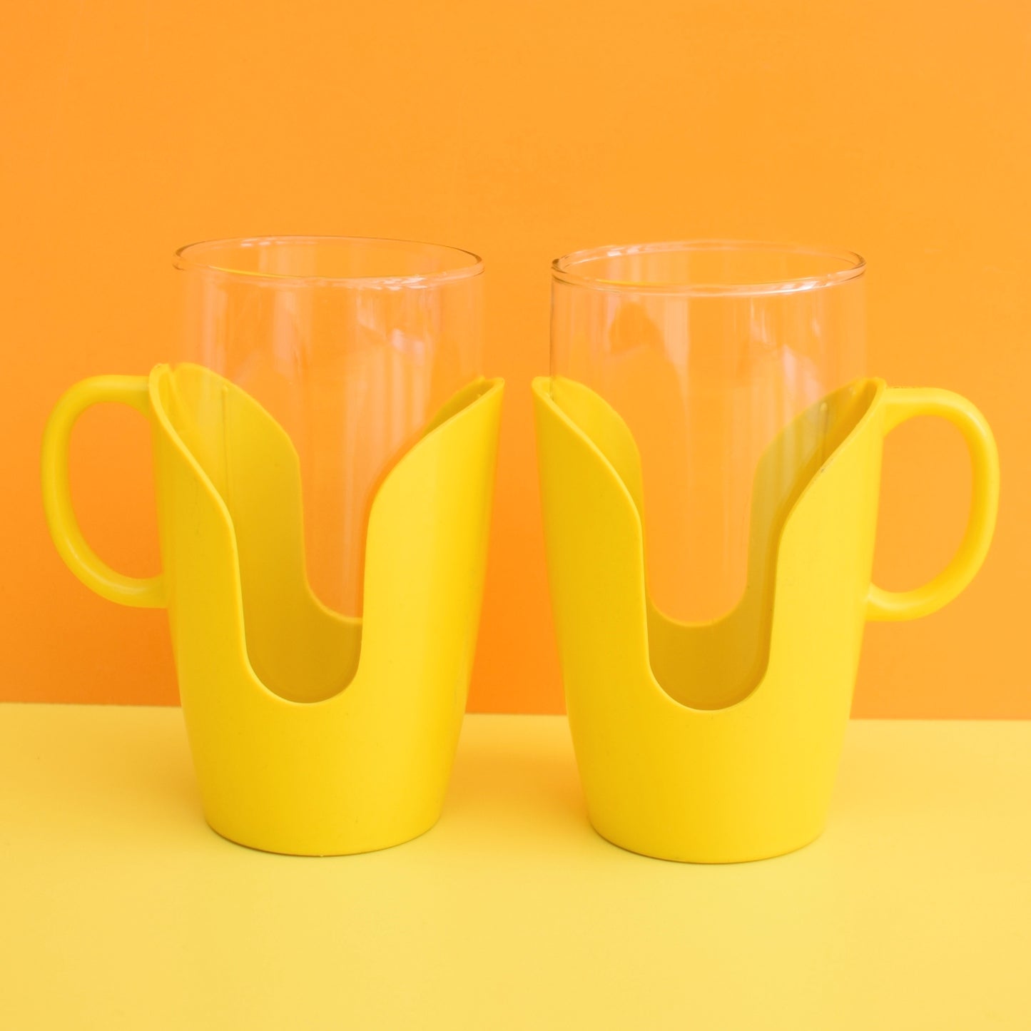Vintage 1960s Drink-Up Glass Mugs x2 - Yellow by Vintage