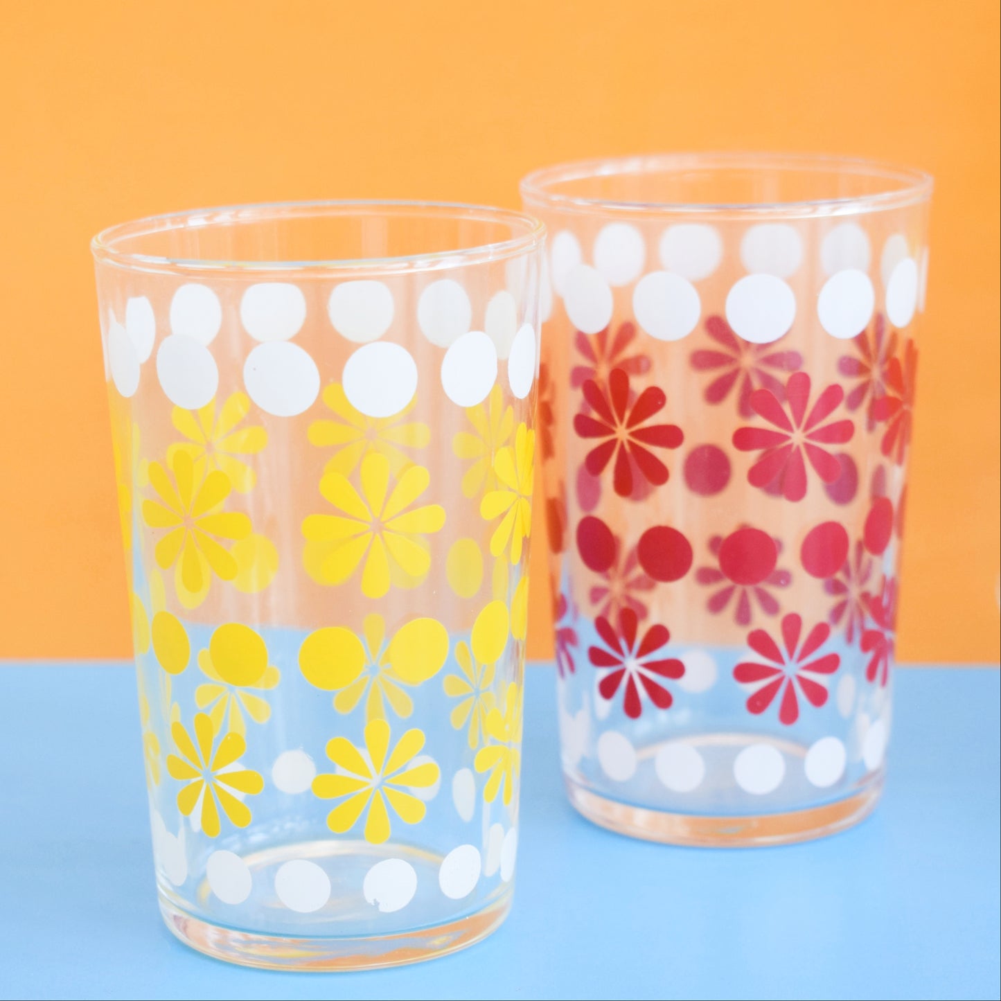Vintage 1960s Glass Jug & Glasses - Flower Power