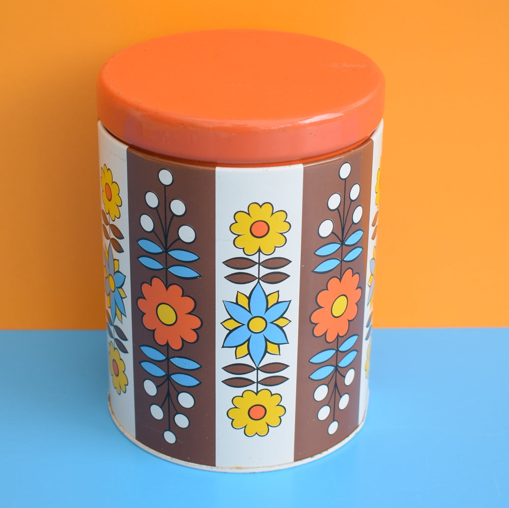 Vintage 1970s Flower Power Tin - Orange & Brown by Pineapple Retro