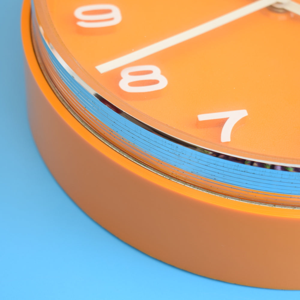 Vintage 1960s Metamec Battery Clock - Orange & Chrome