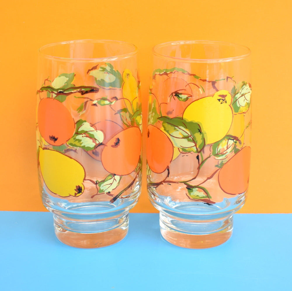 Vintage 1970s Drinking Glass Pair - Oranges & Lemons