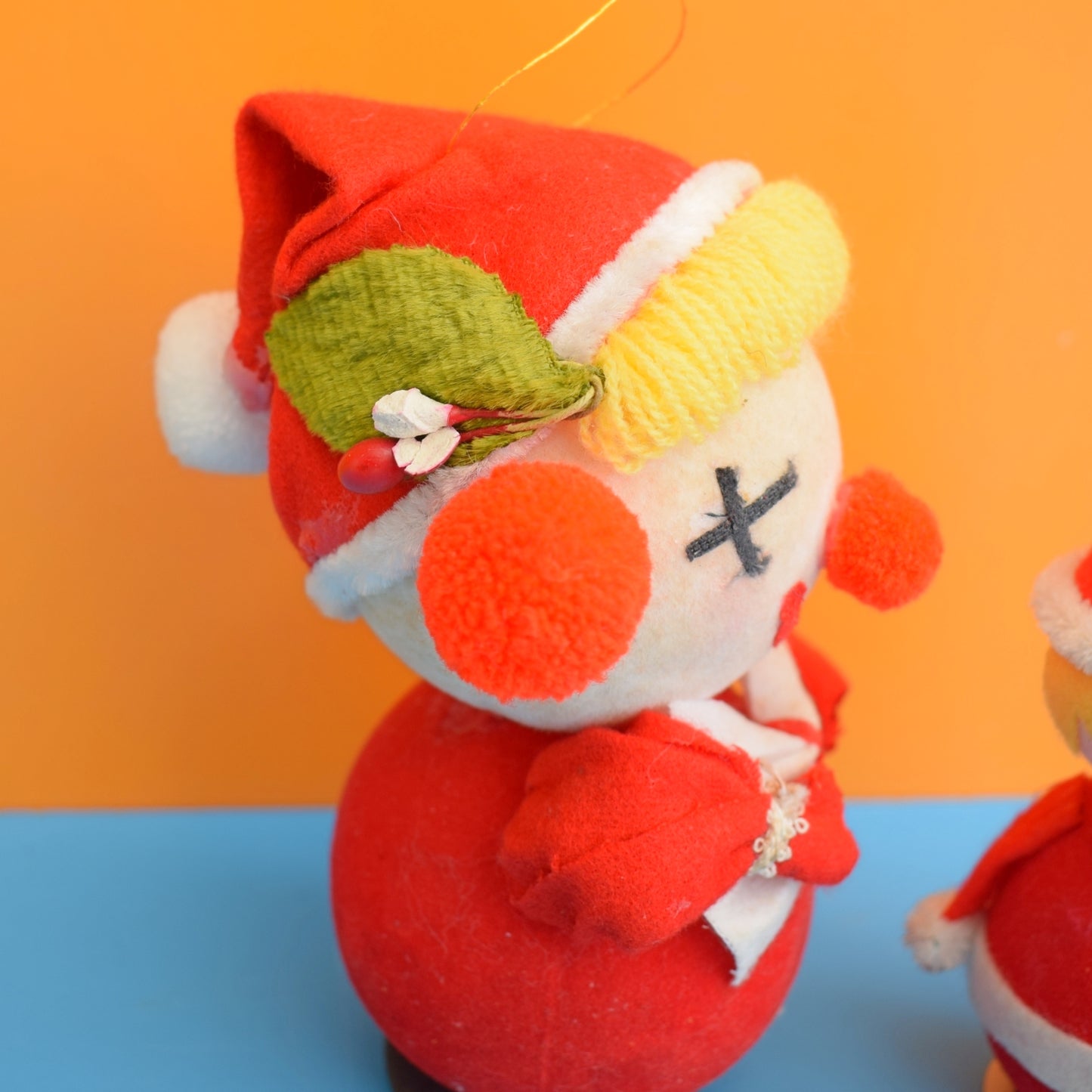 Vintage 1960s Kitsch Christmas Kitsch Flocked Clowns by Vintage