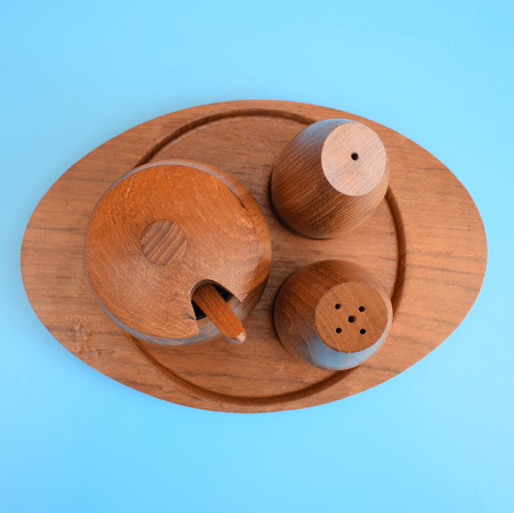 Vintage 1960s Wooden Cruet Set - Teak ?