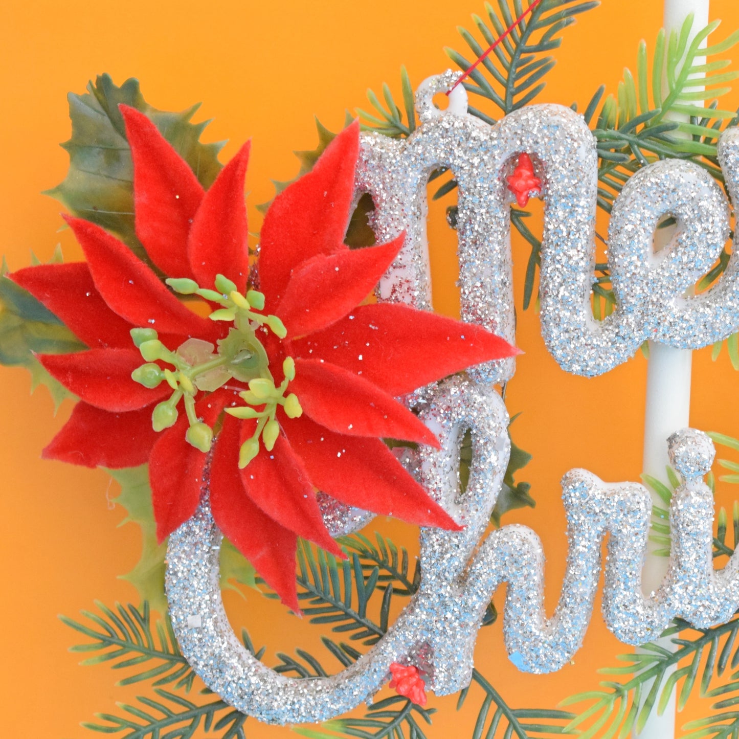 Vintage 1970s Glitter Merry Christmas Sign by Pineapple Retro