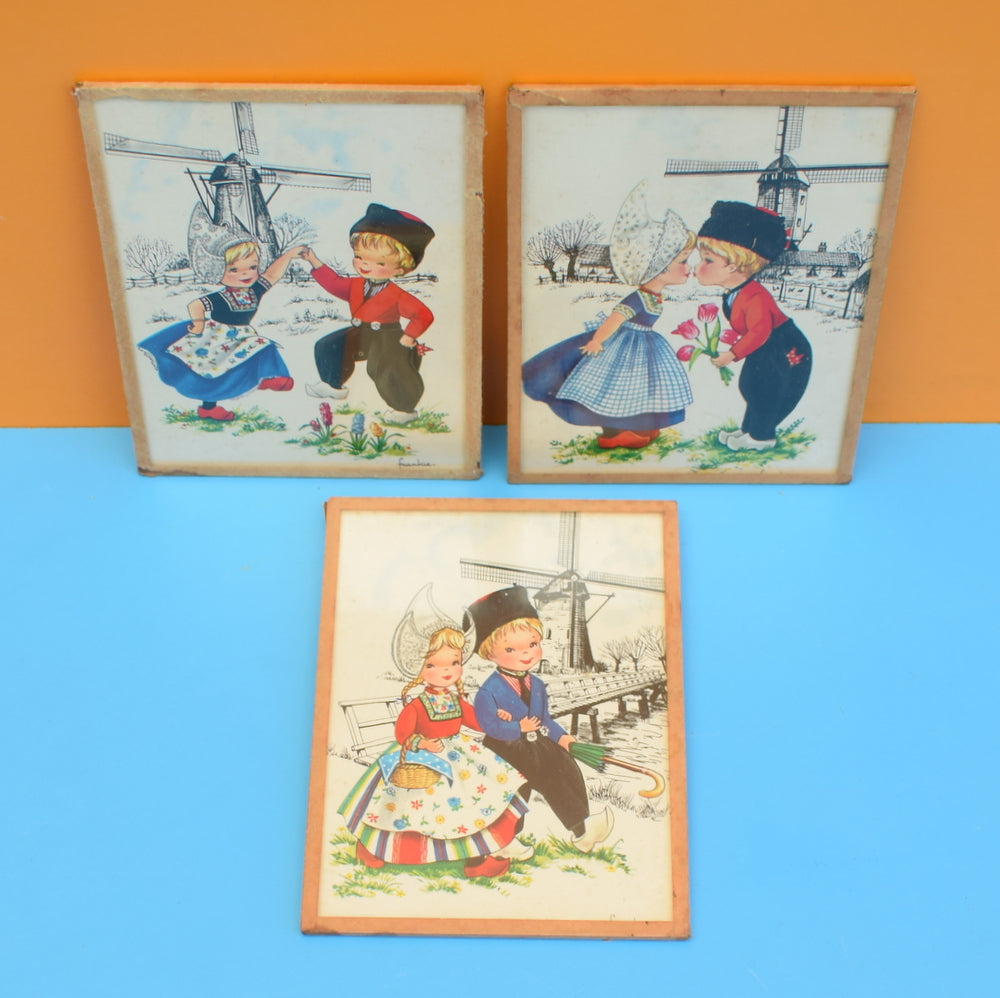 Vintage 1960s Kitsch Dutch Girl & Boy Picture Trio