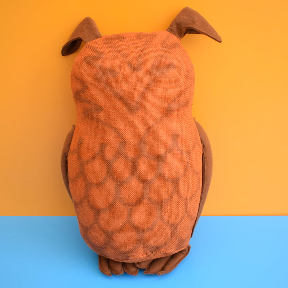 Vintage 1970s Large Felt / Hessian Owl Cushion - Character Crafts Ltd - Brown / Orange