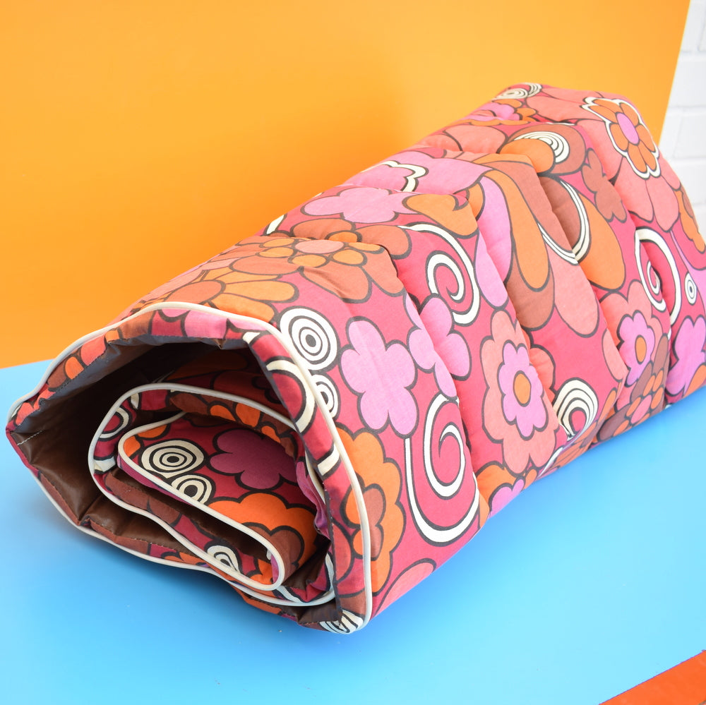Vintage 1960s Folding Garden Cushion / Mattress - Pink Flower Power