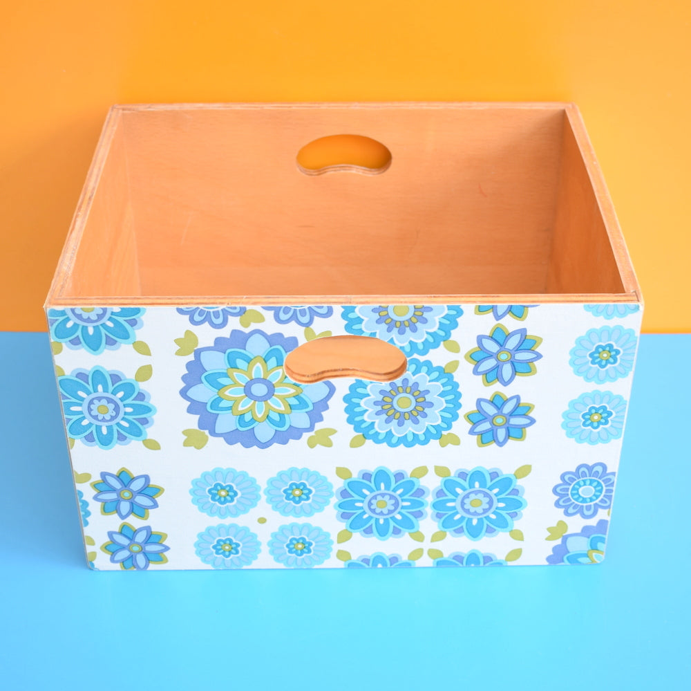 Vintage 1970s Wooden Storage Box - Flower Power Prints