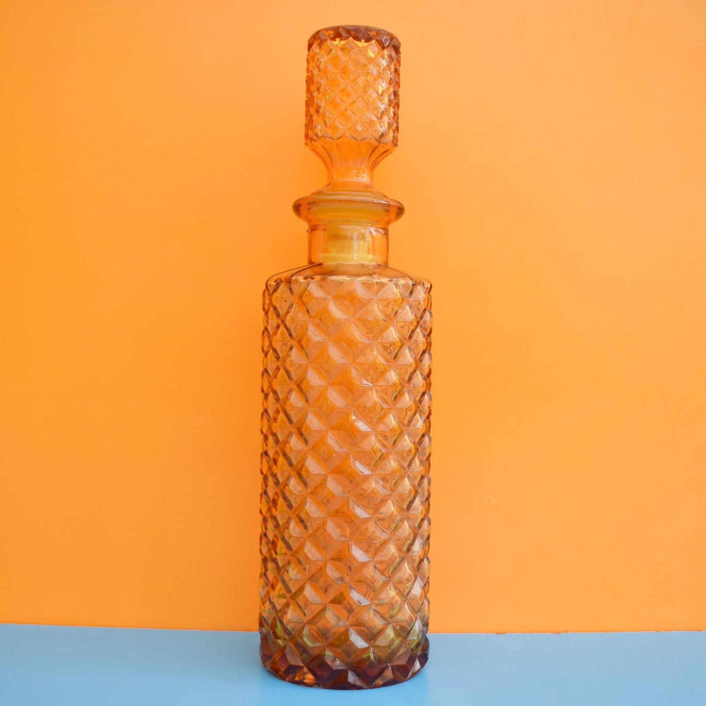 Vintage 1970s Italian Glass Genie Bottle - Amber