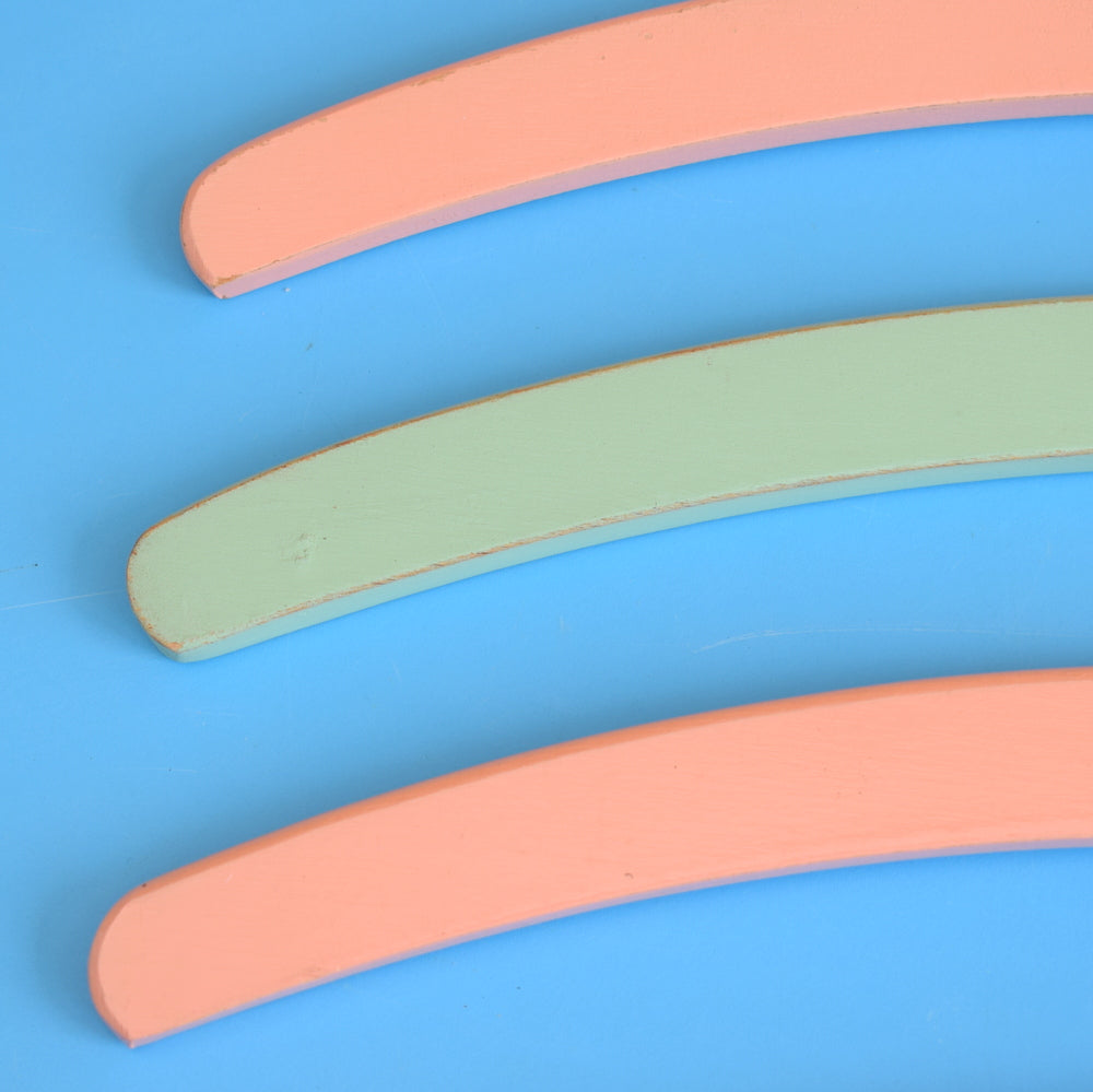 Vintage 1960s Wooden Clothes Hangers - Pink & Mint Green