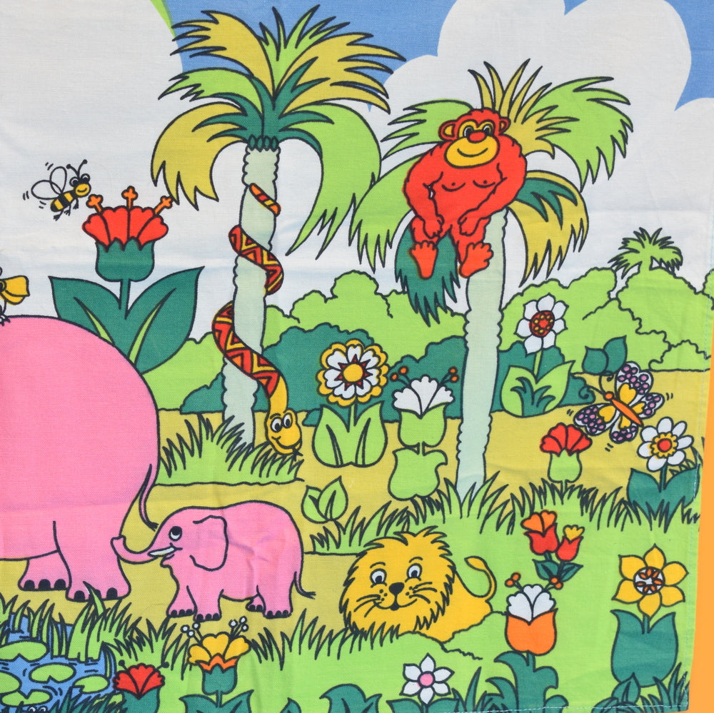 Vintage 1970s Fabric Panel - Rainbow Animals