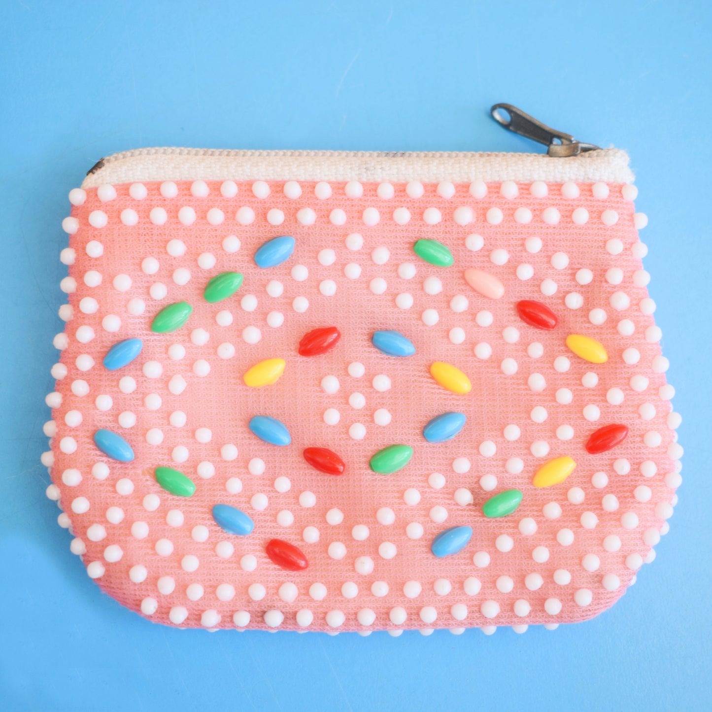 Vintage 1970s Beaded Purse - Pink