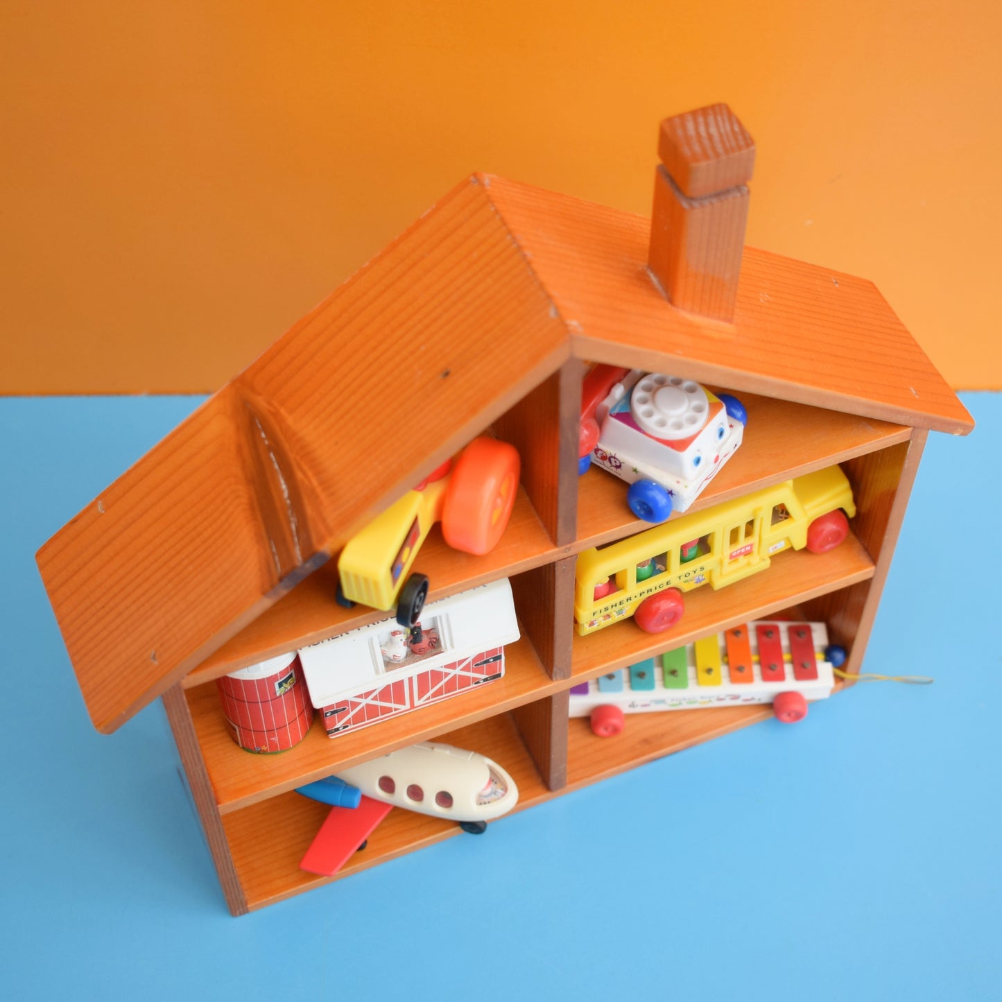 Vintage 1970s Wooden Display Shelf- House by Vintage