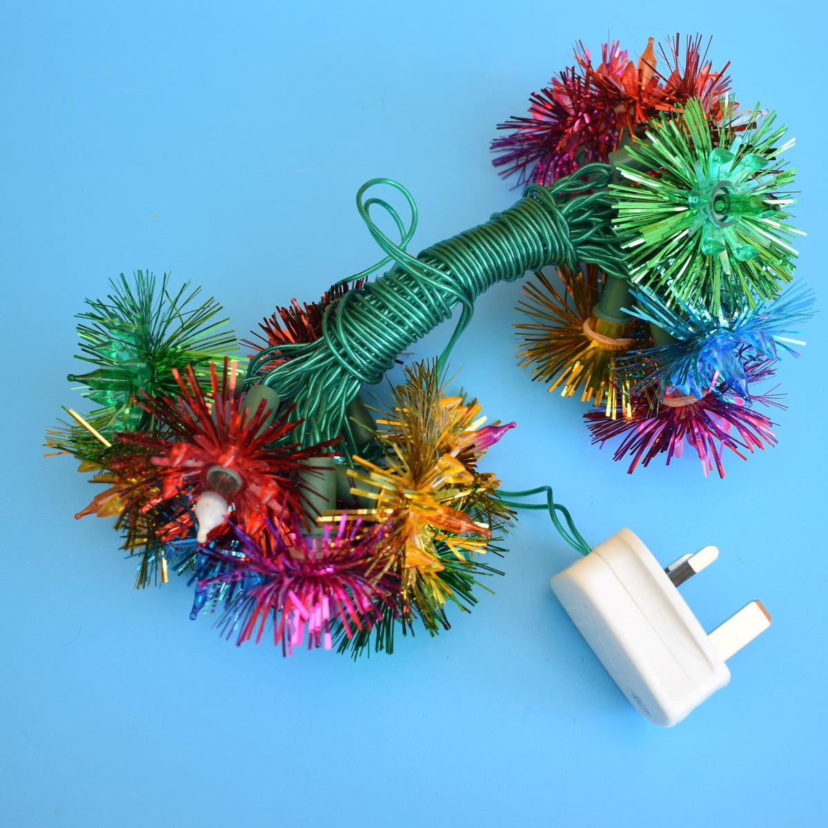 Vintage 1960s Christmas String Lights - Tinsel Flowers #2