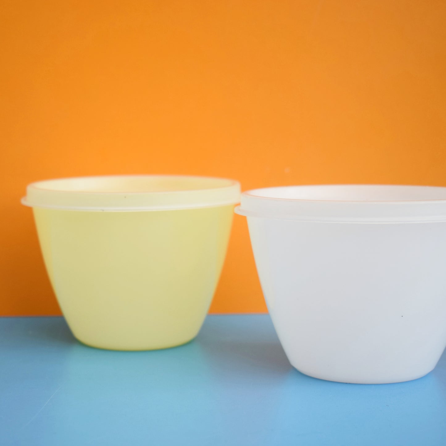 Vintage 1960s Plastic Tupperware Containers - Lemon/ White