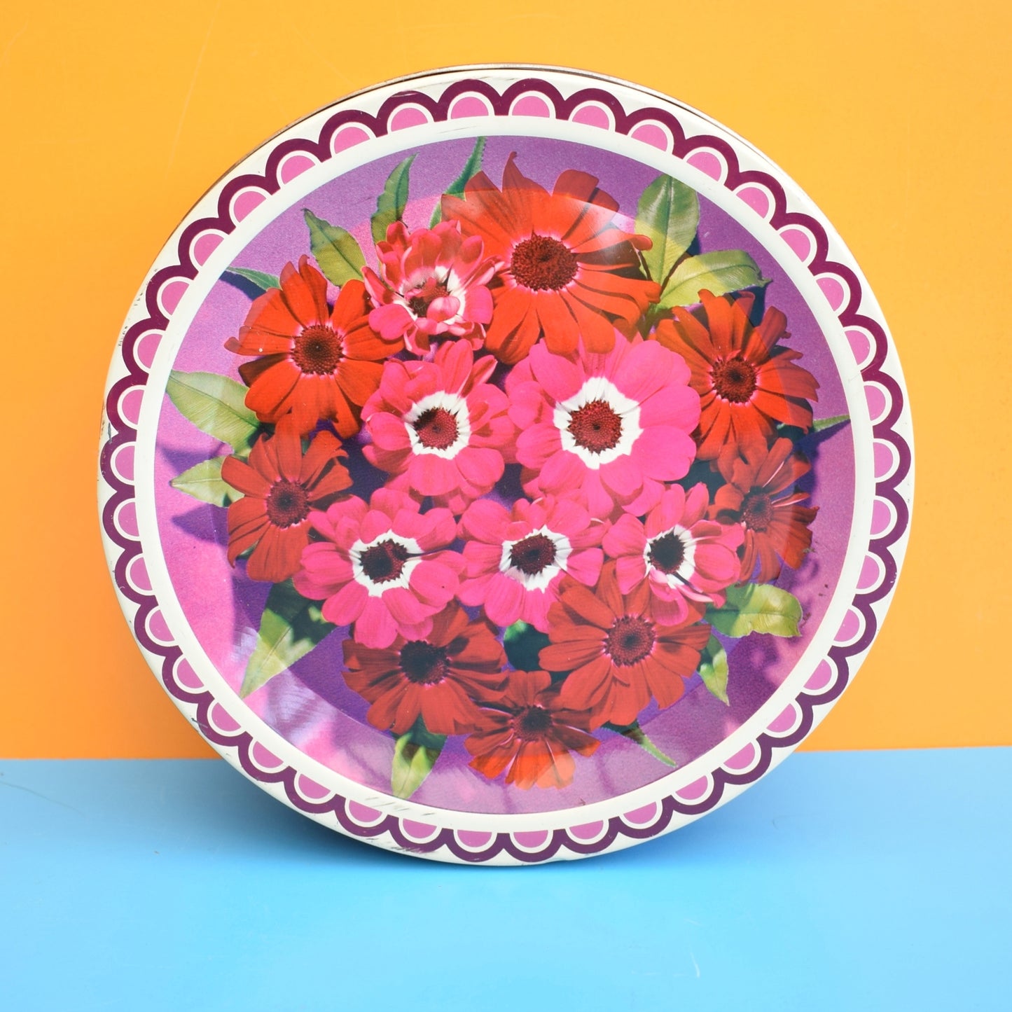 Vintage 1960s Metal Rowntrees Tin - Flower Print by Vintage
