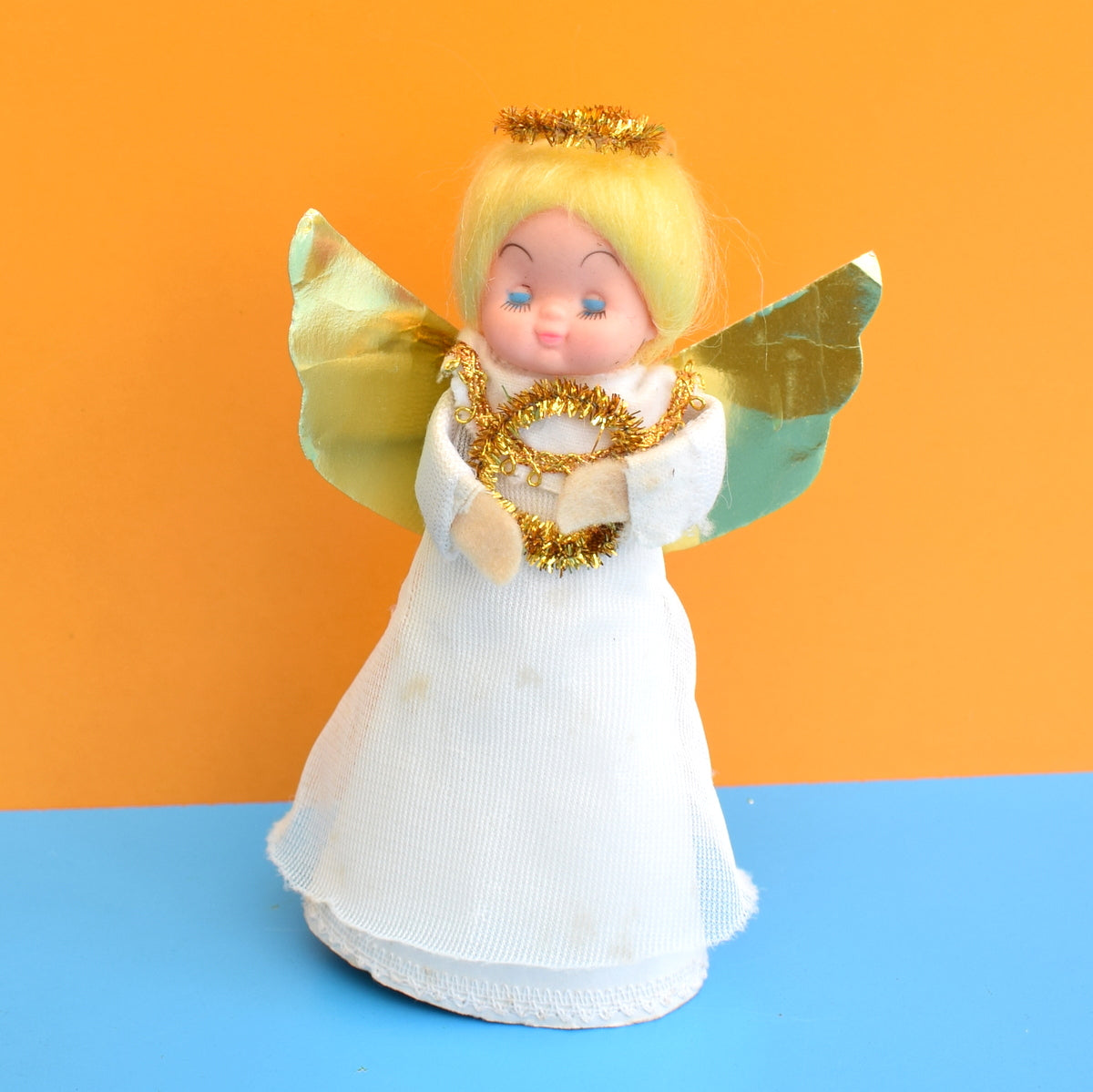 Vintage 1970s Pretty Christmas Fairy Tree Topper - Gold/ Blonde