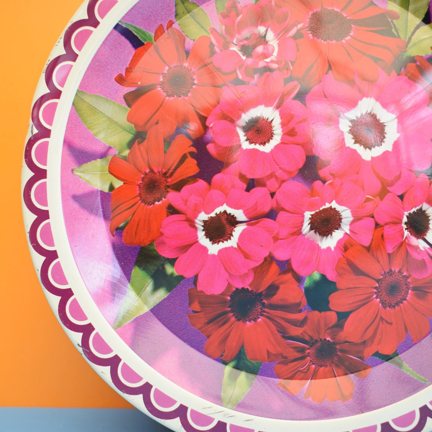 Vintage 1960s Metal Rowntrees Tin - Flower Print- & New Chocolates